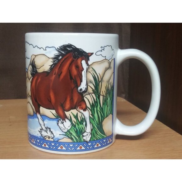 Vintage Coffee Mug 1995 Clysdale Horses Farmyard Equestrian mug Busch Gardens - Picture 8 of 8